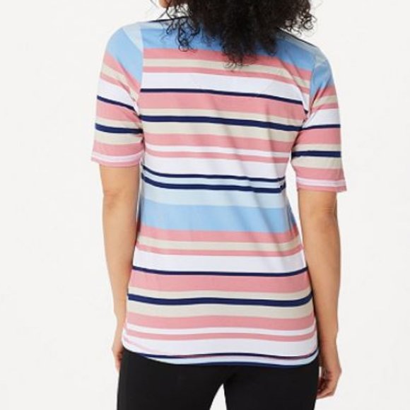 Stripe Print Perfect Jersey Rounded V-Neck Top 371 - Picture 2 of 2